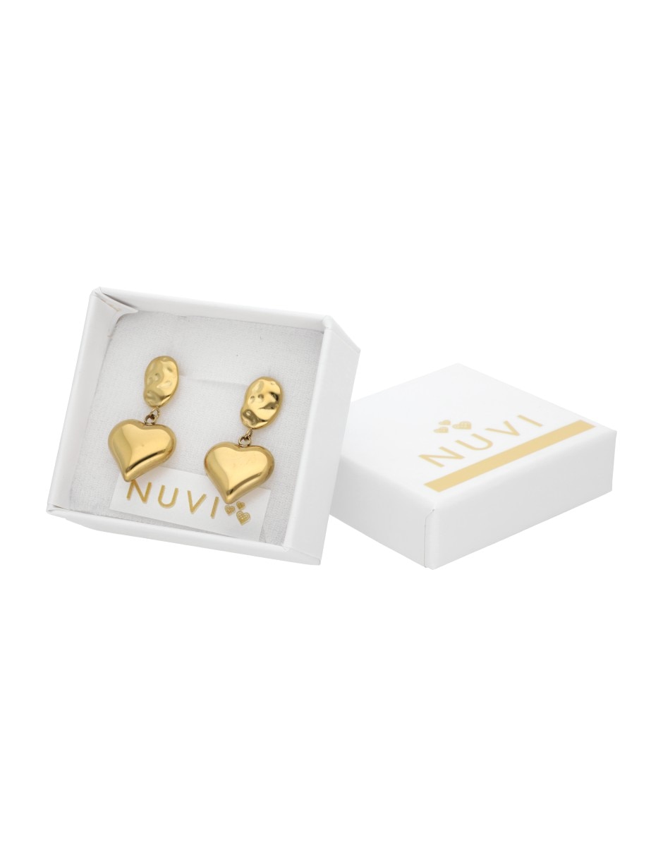 Aretes largos de corazón Nuvi con acabado brillante