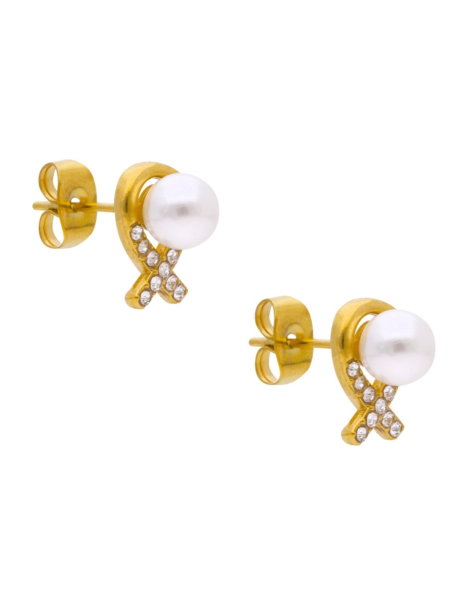 Aretes cortos de moño Nuvi con acabado brillante