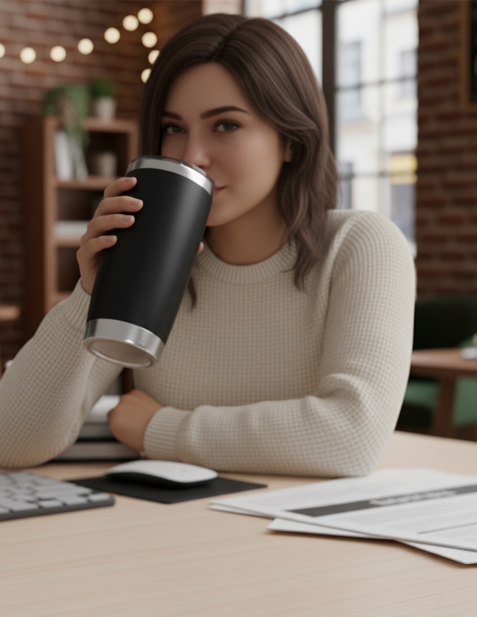 Termo de acero inoxidable set 25 termos de 20 oz Giulia Negro con tapa a presión 7