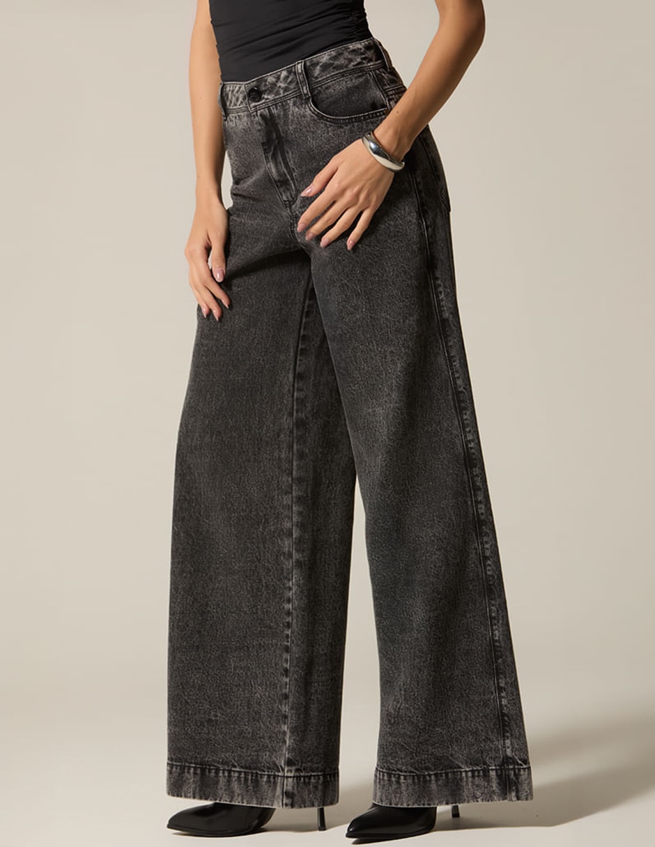 Jeans relaxed palazzo cintura alta para mujer Jeans relaxed palazzo cintura alta para mujer