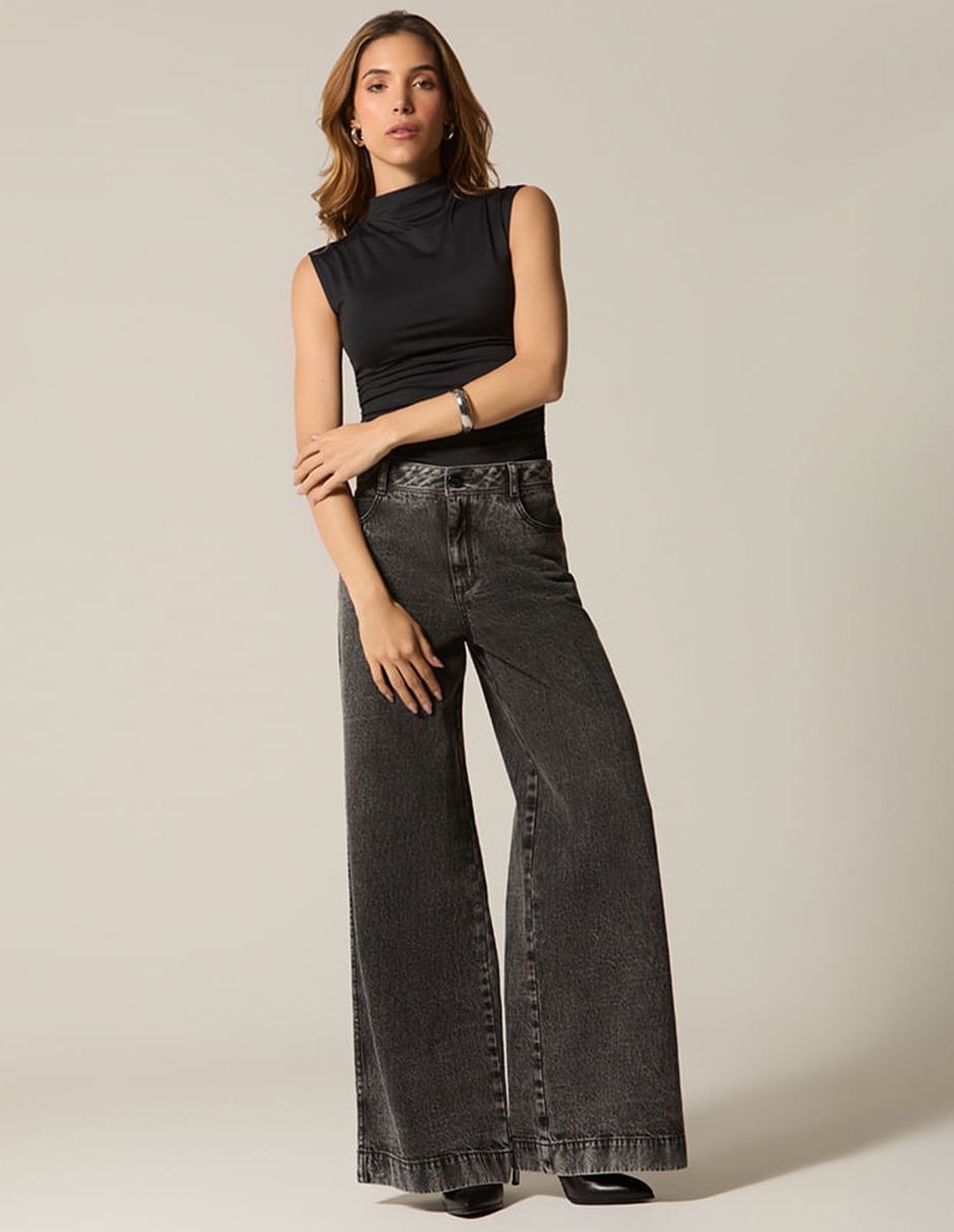 Jeans relaxed palazzo cintura alta studio f para mujer