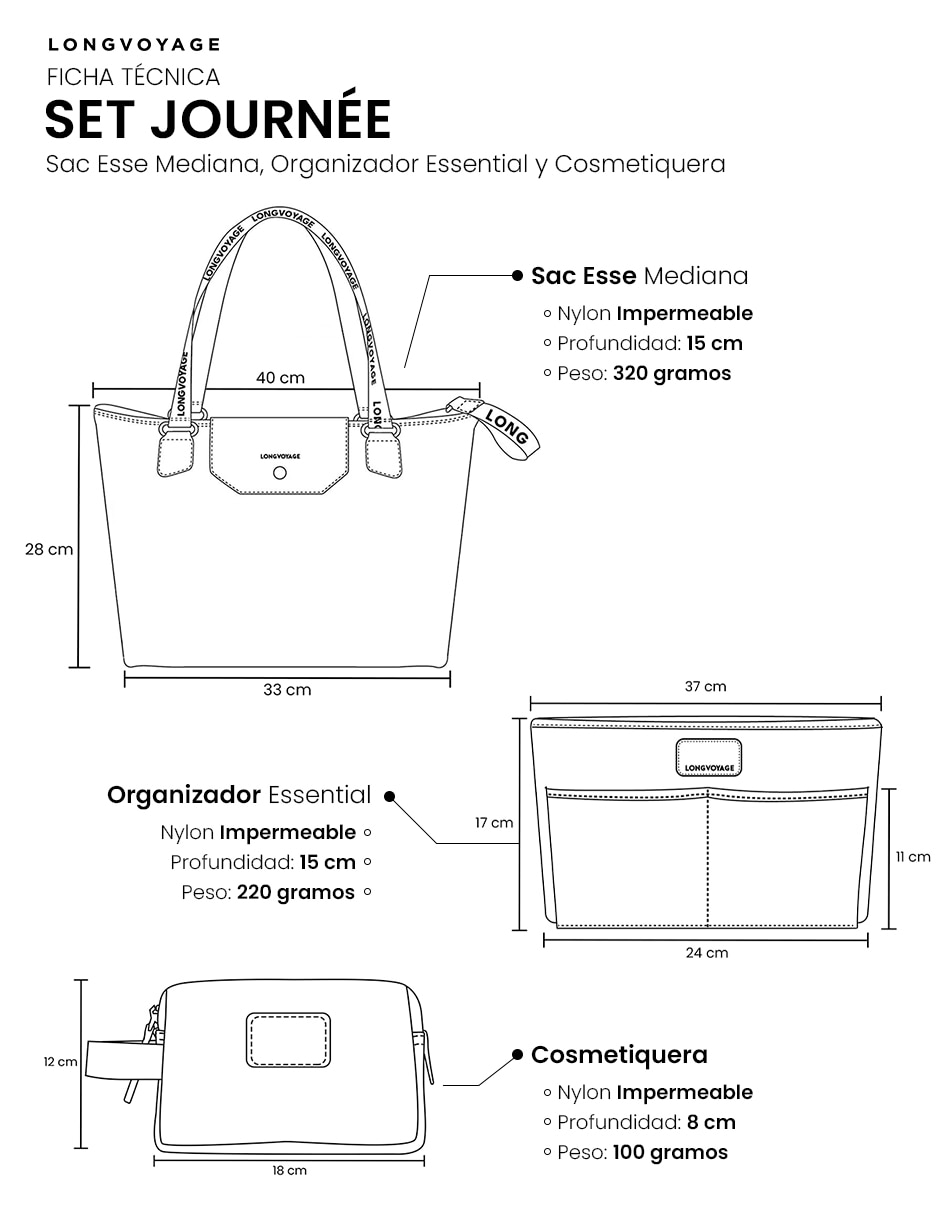 Bolsa tote longvoyage de nylon para mujer