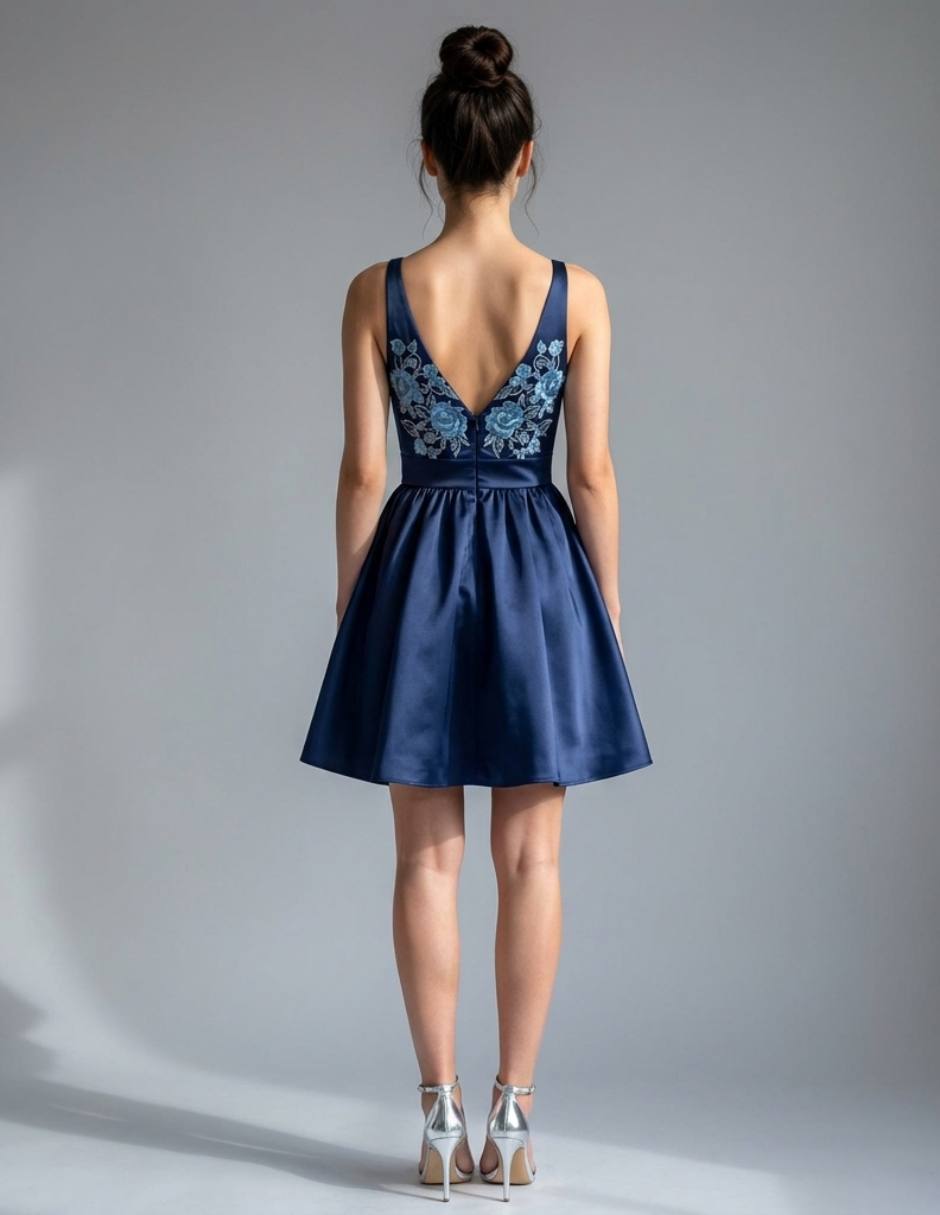 Vestido arriba rodilla de fiesta escote V 2