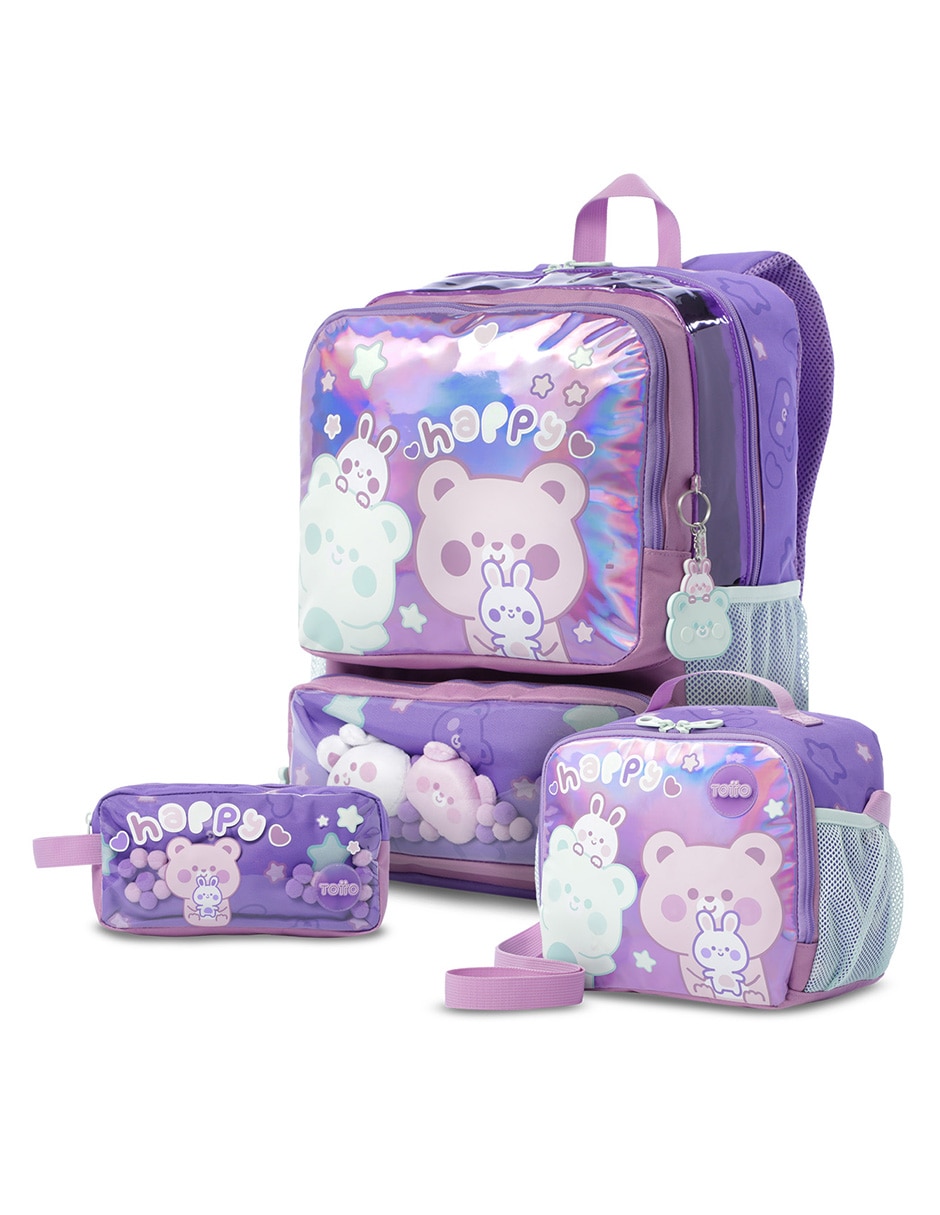 Set mochila escolar Totto Friends Party L para niña