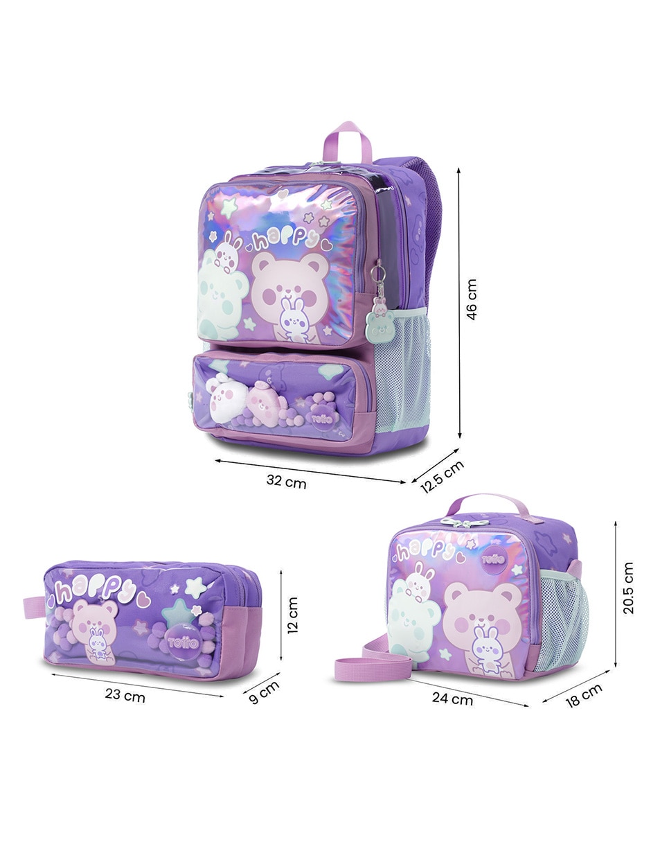 Set mochila escolar Totto Friends Party L para niña