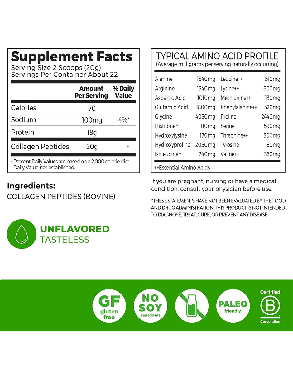 Orgain Colágeno Péptidos Bienestar Piel y Articular 454 g Orgain con Péptidos de colágeno hidrolizado (bovinos)