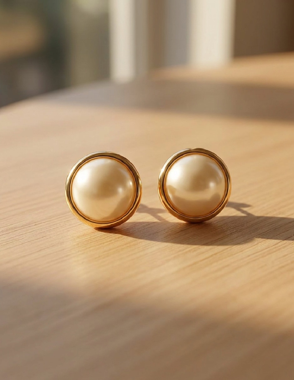 Aretes cortos de oro laminado 18 K perla 3