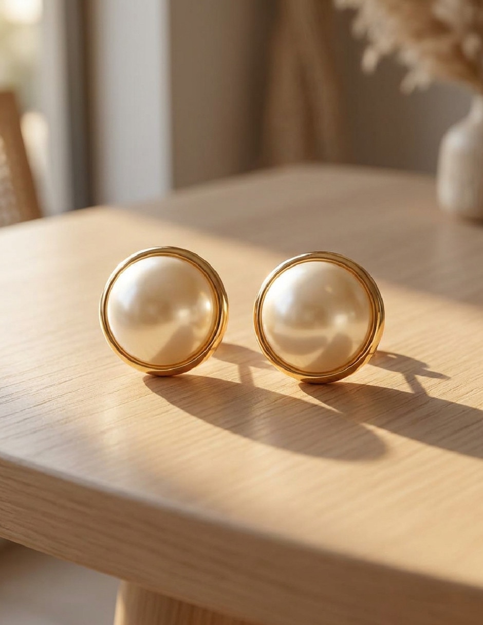 Aretes cortos de oro laminado 18 K perla 4