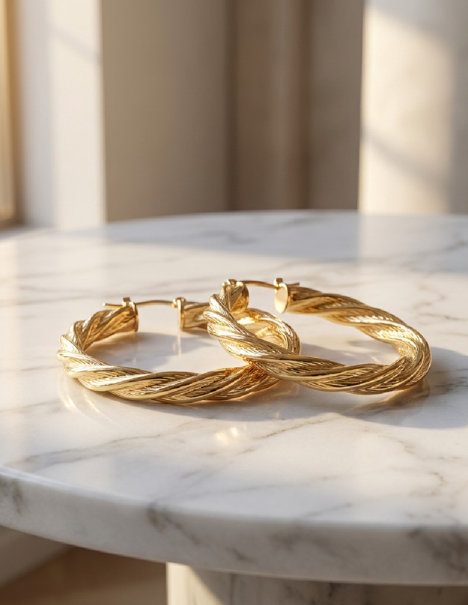 Arracadas de oro laminado 18 k con acabado texturizado 3