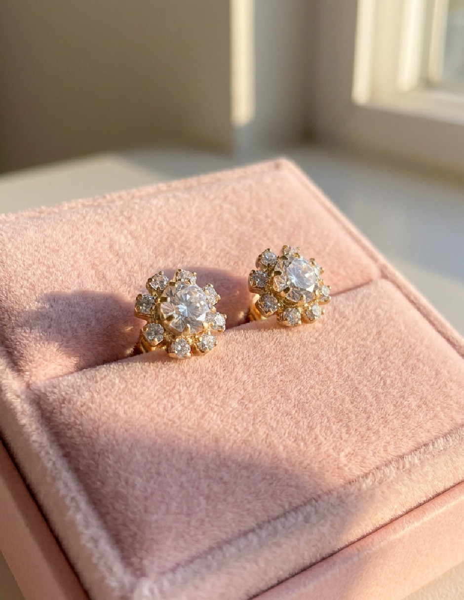 Aretes cortos de oro laminado 18 K con acabado brillante zirconia 2