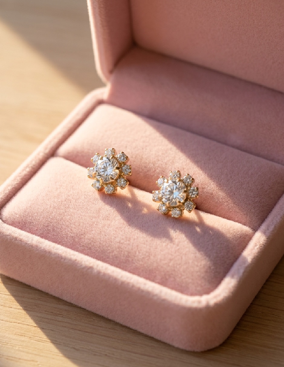 Aretes cortos de oro laminado 18 K con acabado brillante zirconia 3