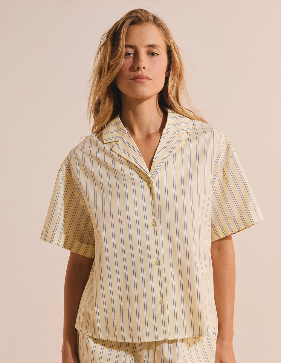 Playera pijama estampado a rayas para mujer Playera pijama estampado a rayas para mujer