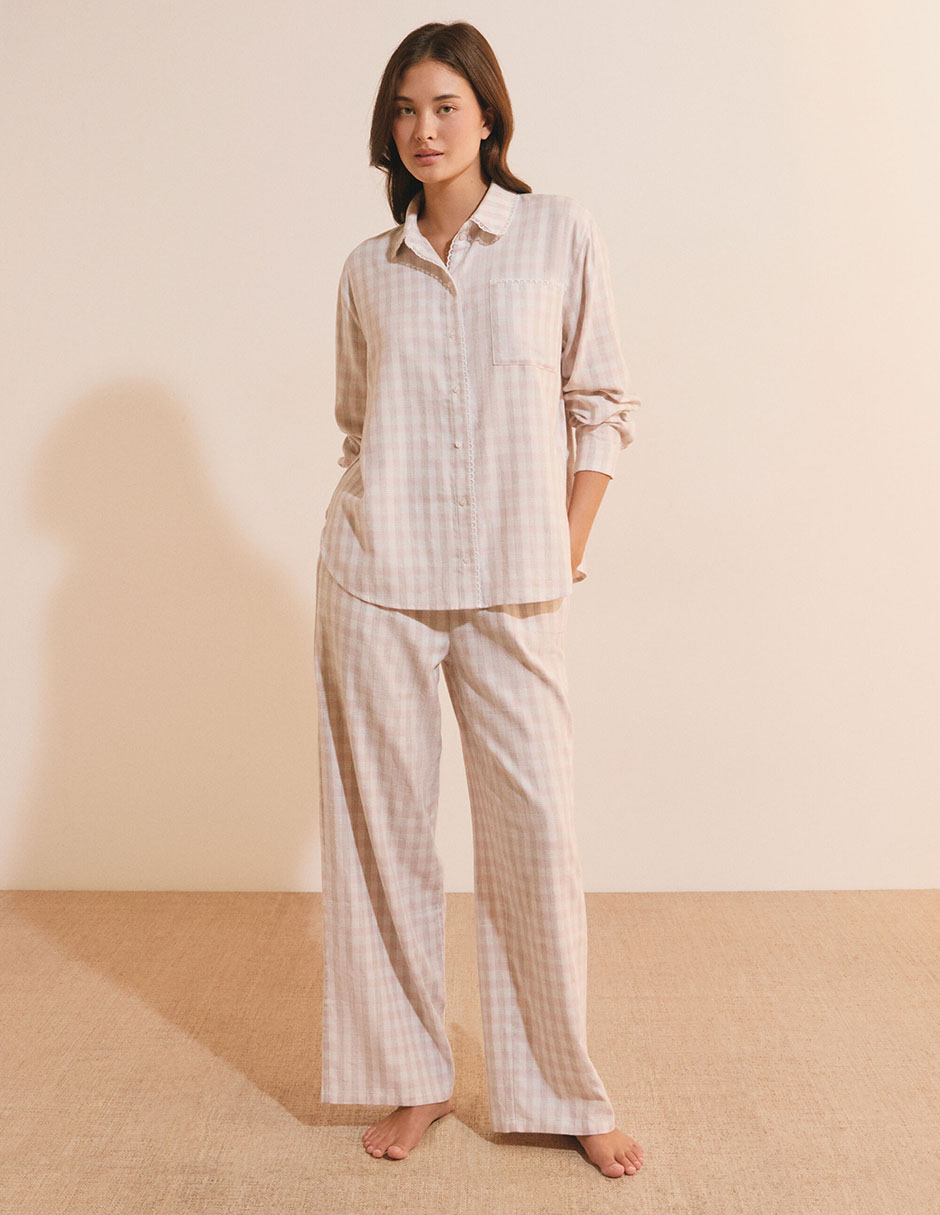 Playera pijama estampado a cuadros para mujer 5