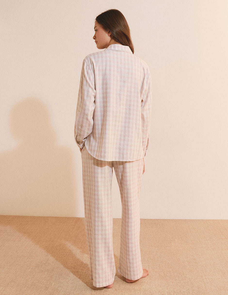 Playera pijama estampado a cuadros para mujer