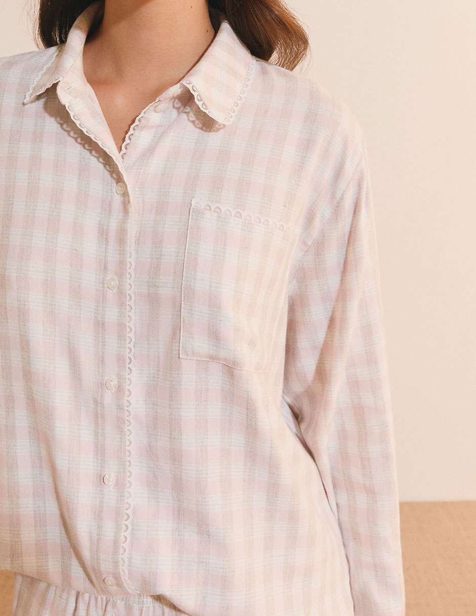Playera pijama estampado a cuadros para mujer