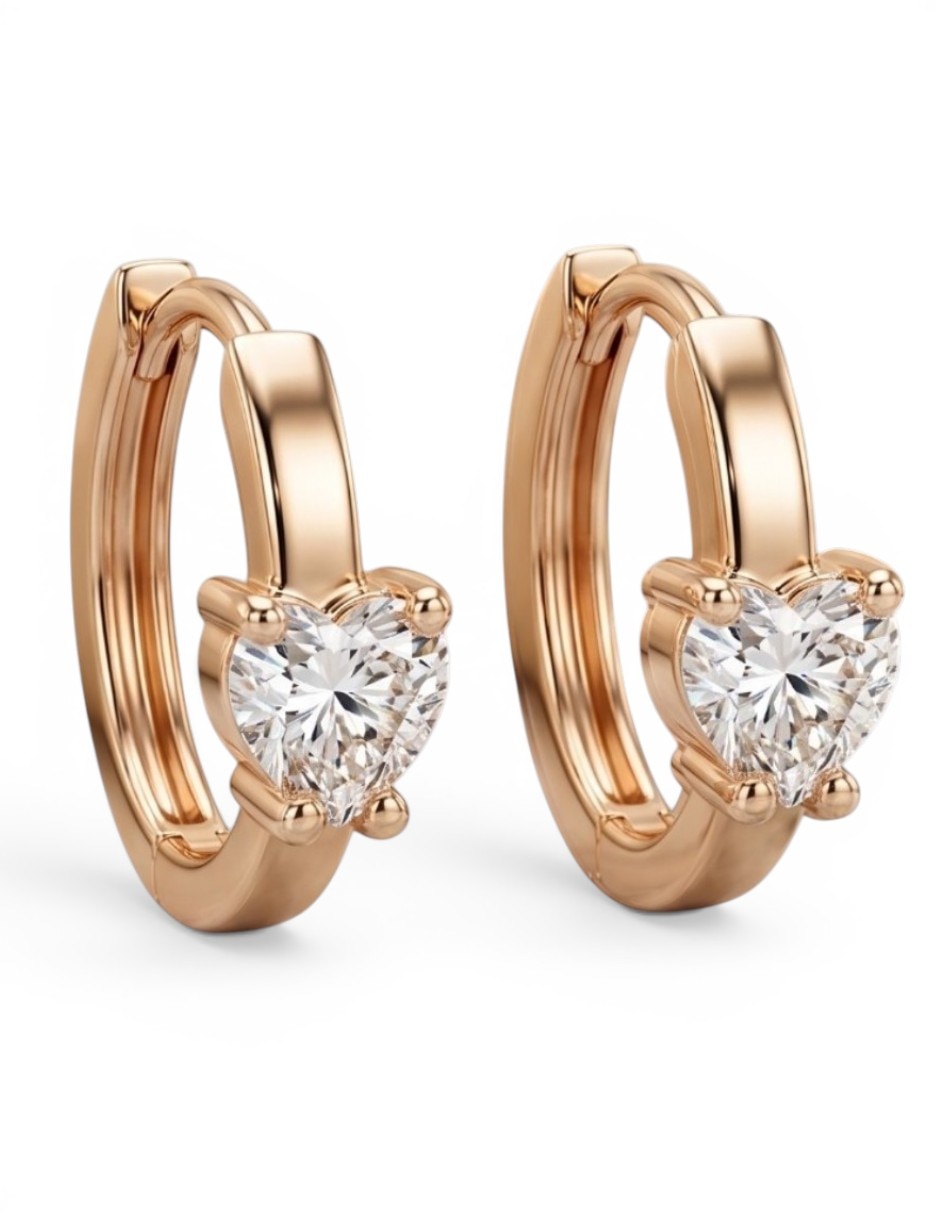 Huggies de corazón joyería de oro laminado 18 k con acabado brillante zirconia cúbica Huggies de corazón joyería de oro laminado 18 k con acabado brillante zirconia cúbica