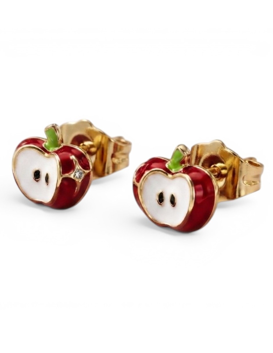 Aretes cortos de manzana joyería juvenil y de oro laminado 14 k con acabado brillante zirconia cúbica