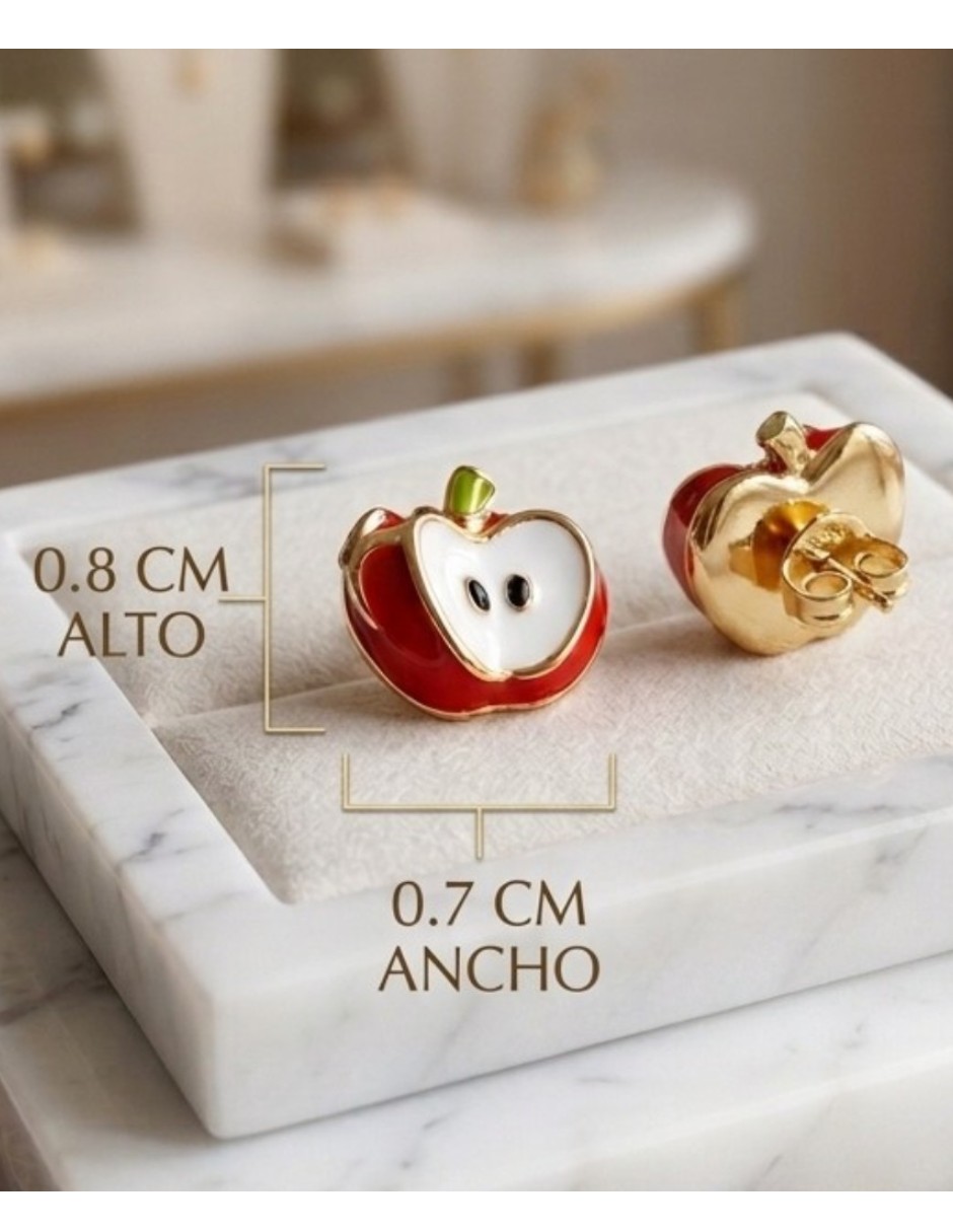 Aretes cortos de manzana joyería juvenil y de oro laminado 14 k con acabado brillante zirconia cúbica 7