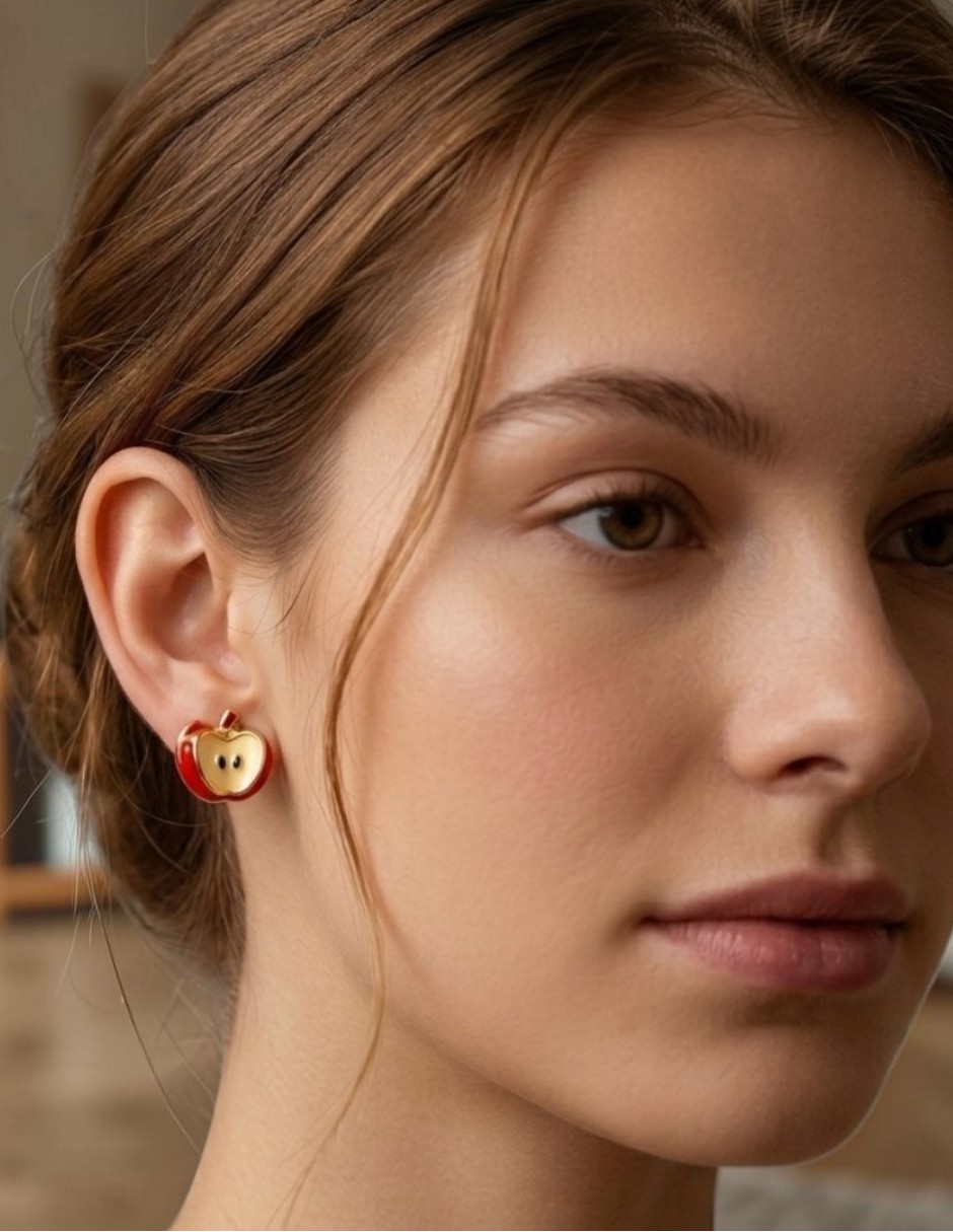 Aretes cortos de manzana joyería juvenil y de oro laminado 14 k con acabado brillante zirconia cúbica 4