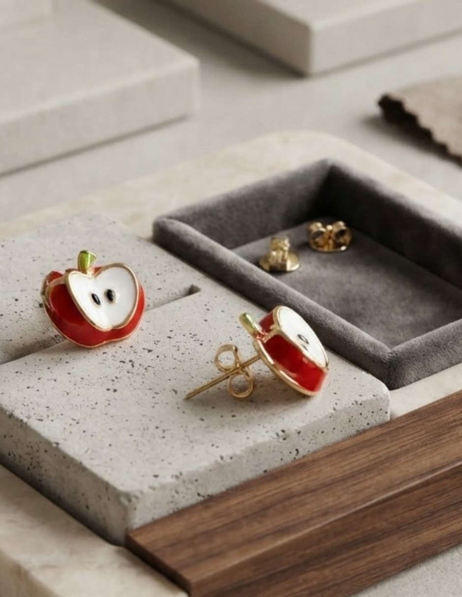 Aretes cortos de manzana joyería juvenil y de oro laminado 14 k con acabado brillante zirconia cúbica 3