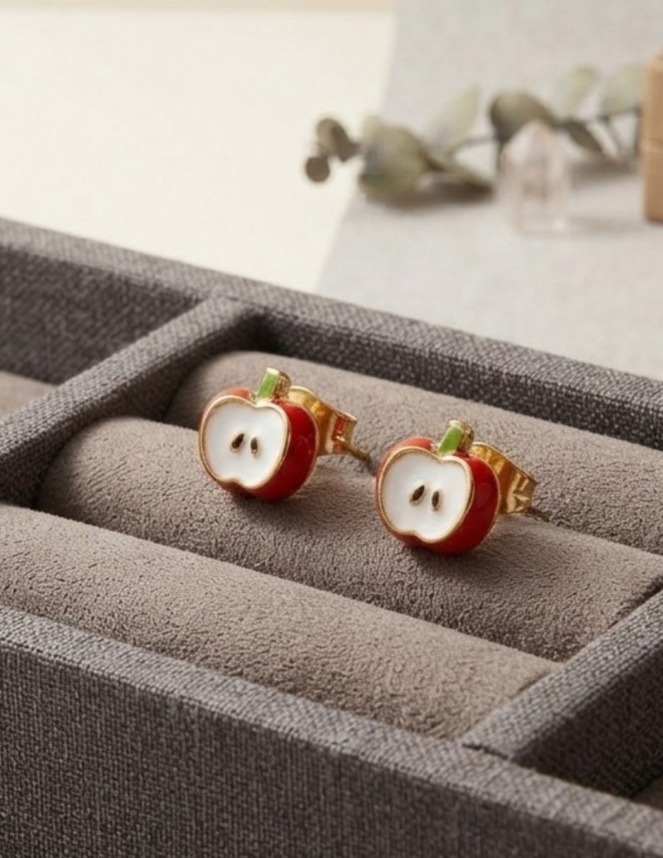 Aretes cortos de manzana joyería juvenil y de oro laminado 14 k con acabado brillante zirconia cúbica 2