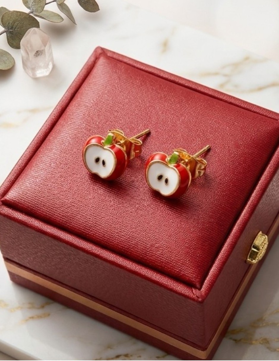 Aretes cortos de manzana joyería juvenil y de oro laminado 14 k con acabado brillante zirconia cúbica 6