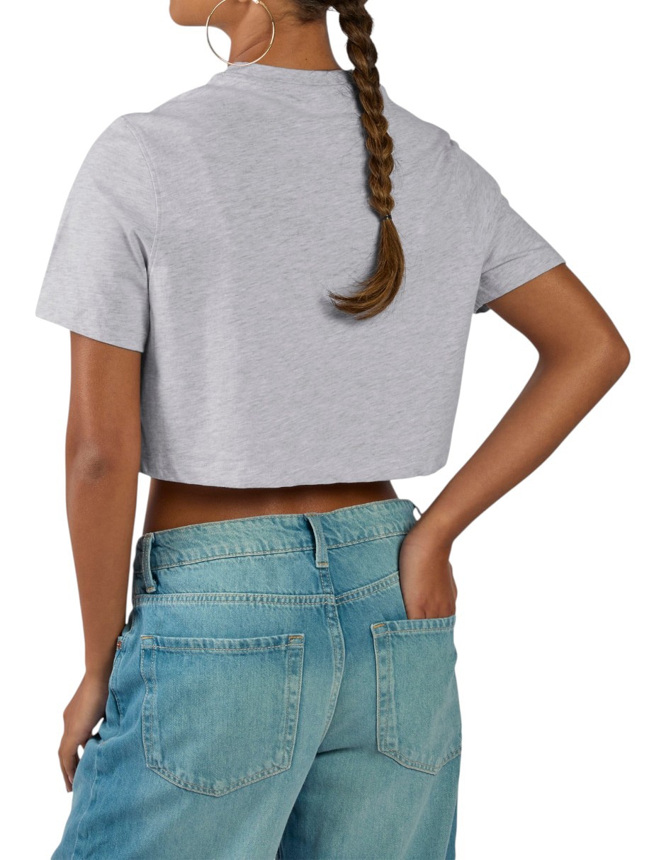 Manga Corta Crop Top Cuello Redondo Para Mujer