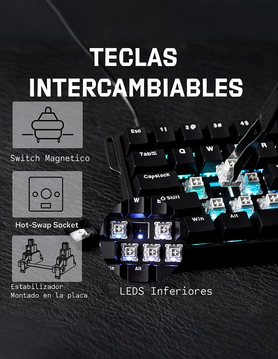 Teclado gamer usb-c qwert inglés con interruptor lineal (red black) win 60 2