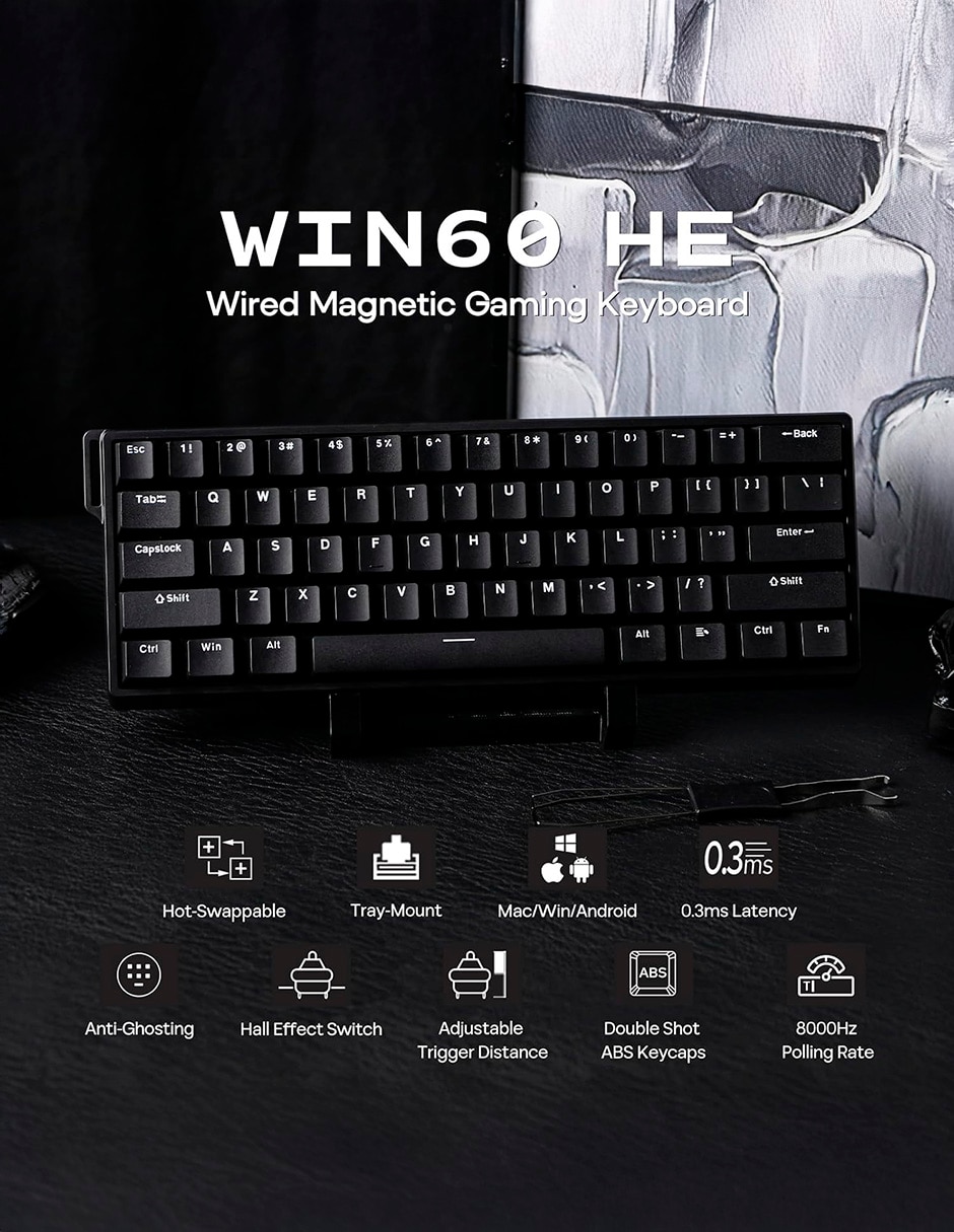 Teclado gamer usb-c qwert inglés con interruptor lineal (red black) win 60 8