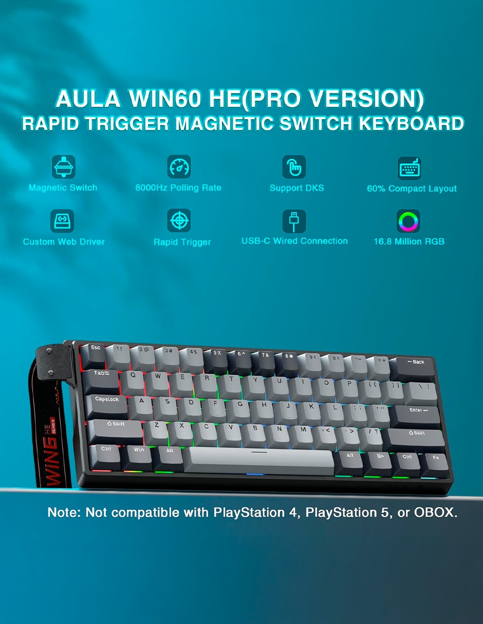 Teclado gamer usb-c qwert inglés con interruptor lineal (red black) win 60 he pro 6