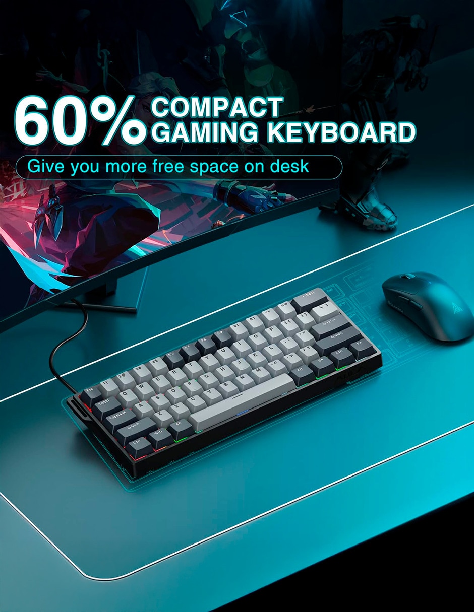 Teclado gamer usb-c qwert inglés con interruptor lineal (red black) win 60 he pro 5