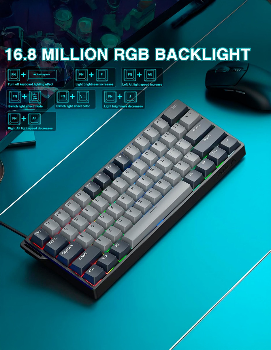 Teclado gamer usb-c qwert inglés con interruptor lineal (red black) win 60 he pro 4