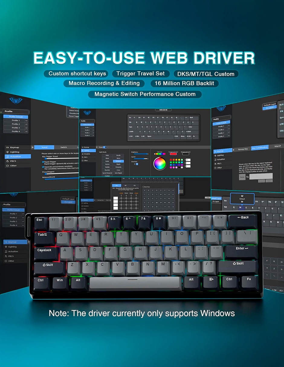 Teclado gamer usb-c qwert inglés con interruptor lineal (red black) win 60 he pro 7