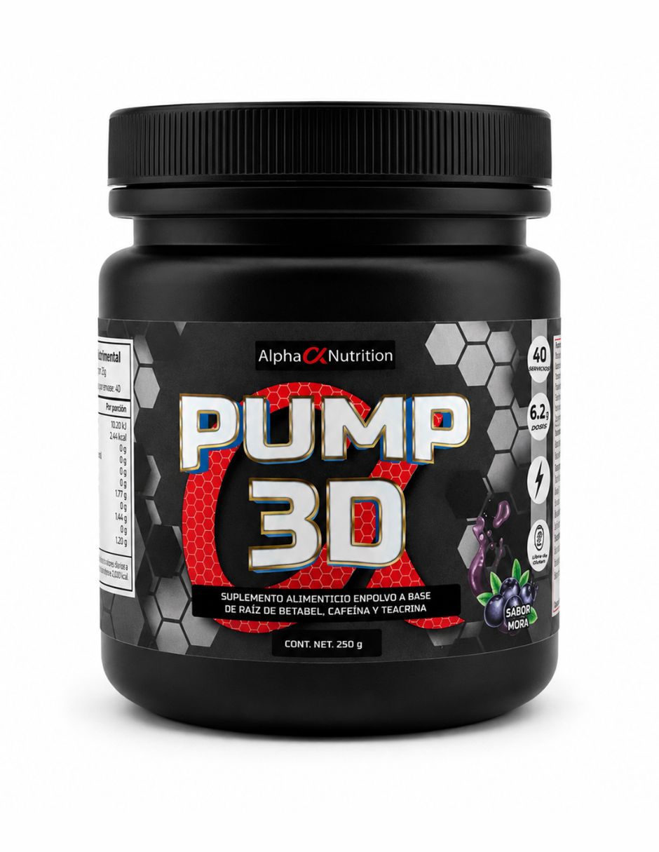 Energizante preentreno pump d3 con aminoácidos sabor mora azul de