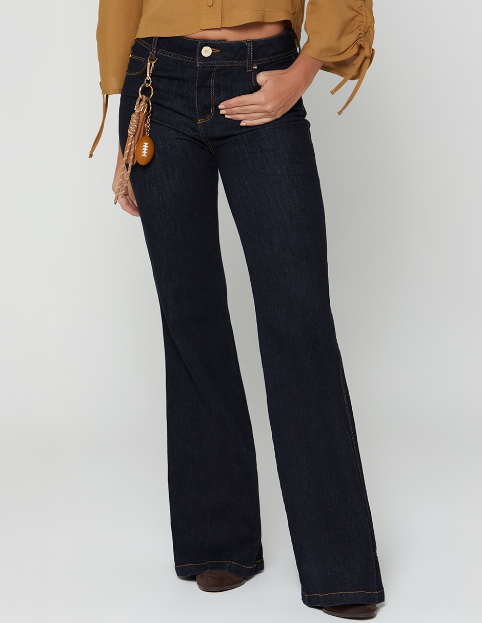 Jeans regular campana cintura indigo akora para mujer