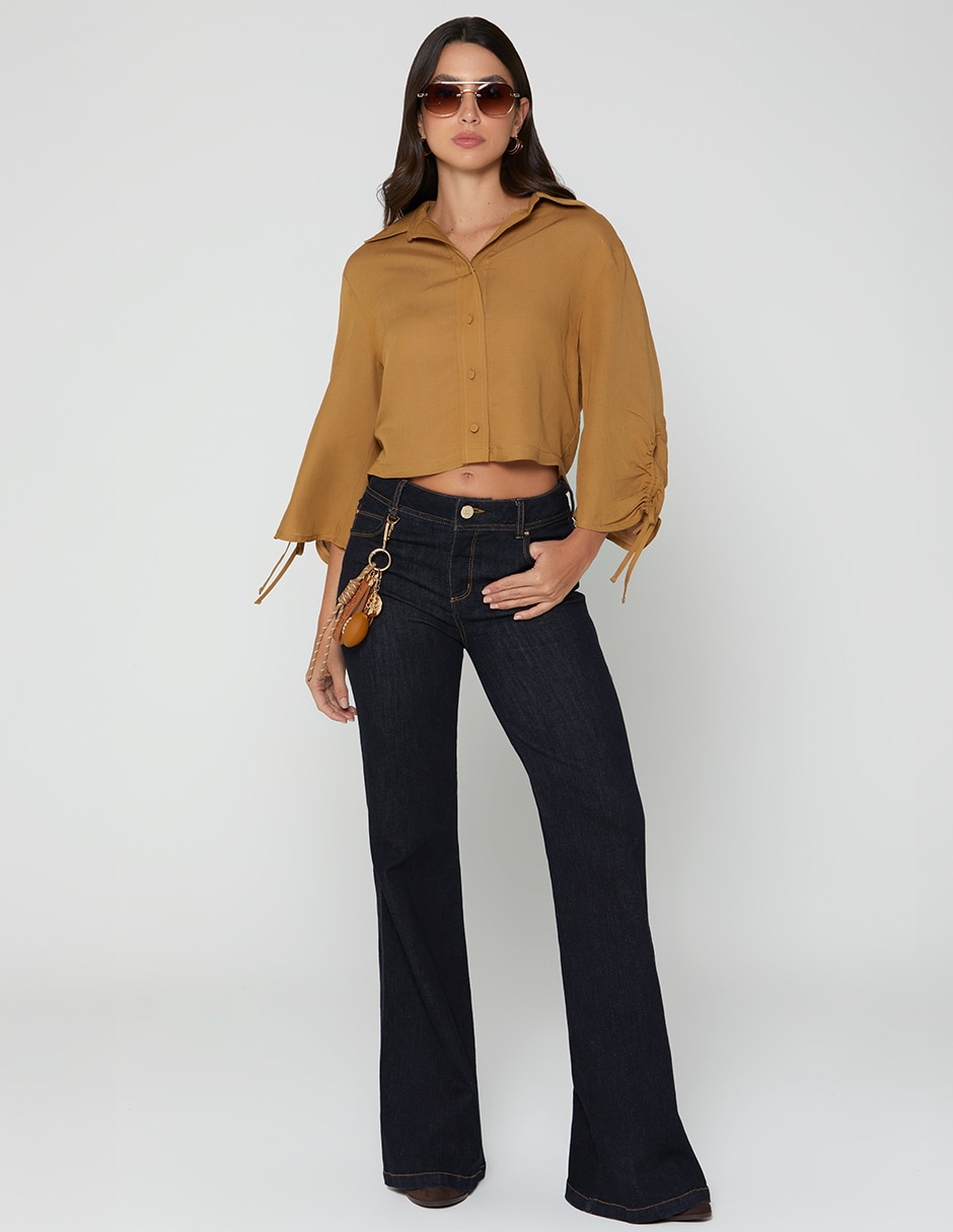 Jeans regular campana cintura indigo akora para mujer 2
