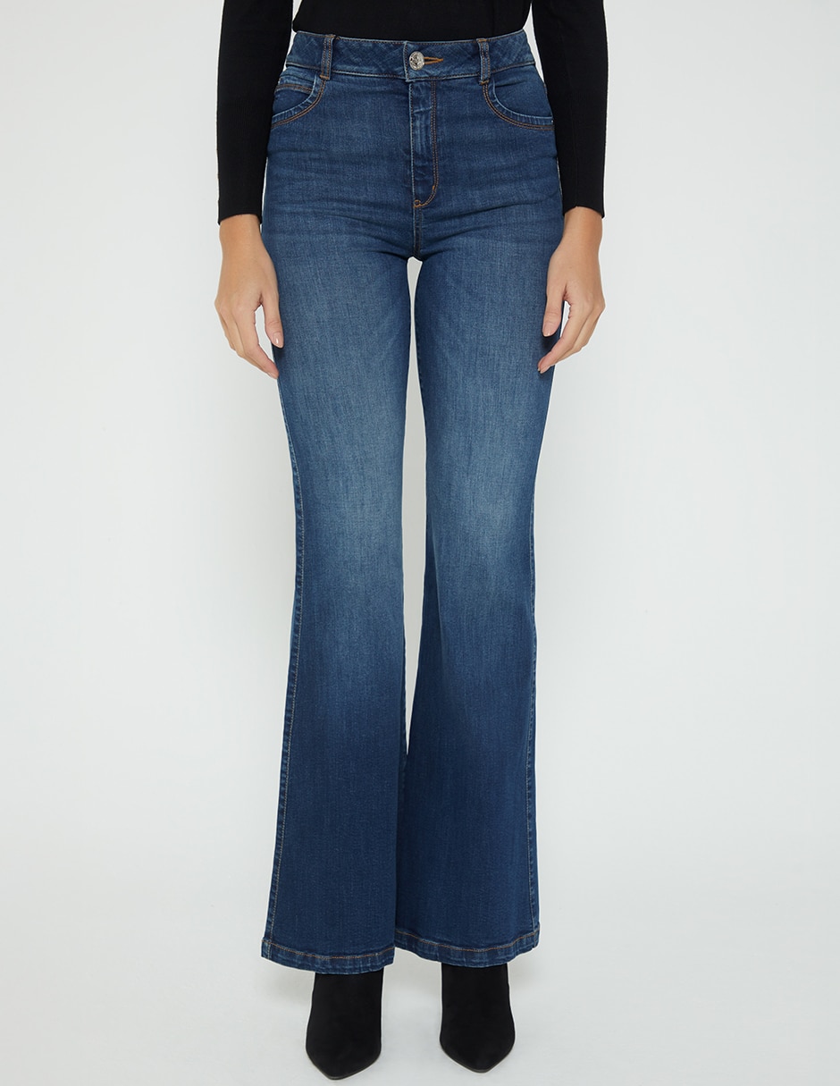 Jeans regular campana cintura alta studio f indigo akora para mujer