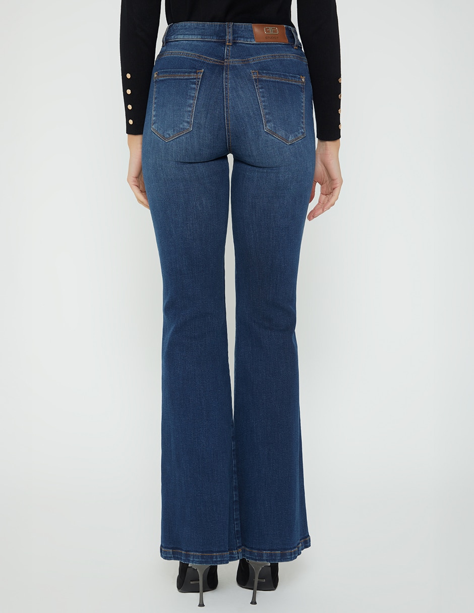 Jeans regular campana cintura alta studio f indigo akora para mujer
