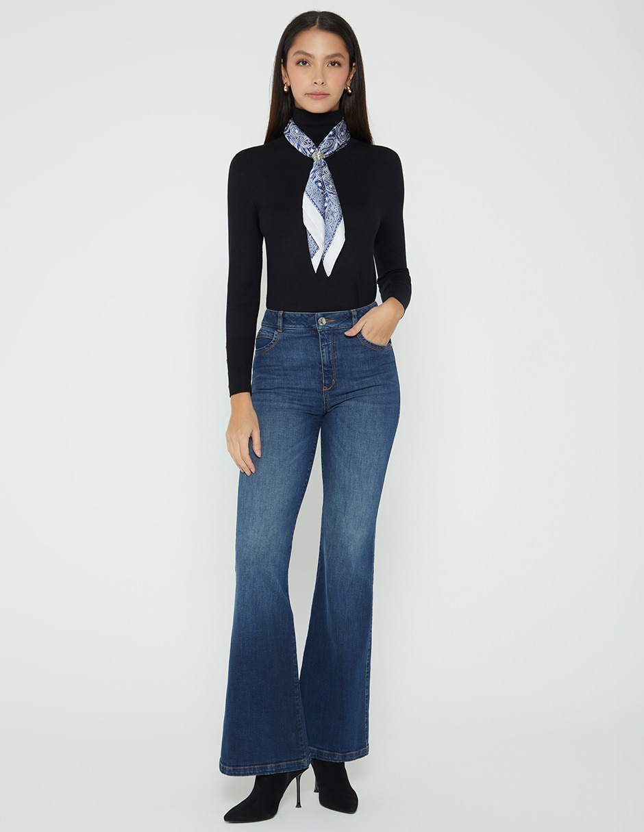 Jeans regular campana cintura alta studio f indigo akora para mujer