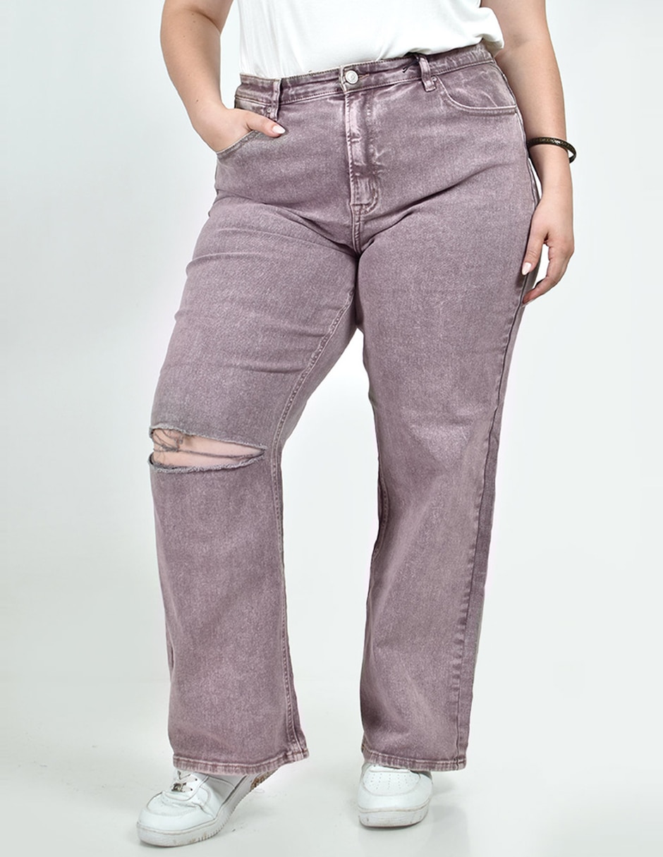 Jeans regular wide leg cintura alta roman fashion para mujer