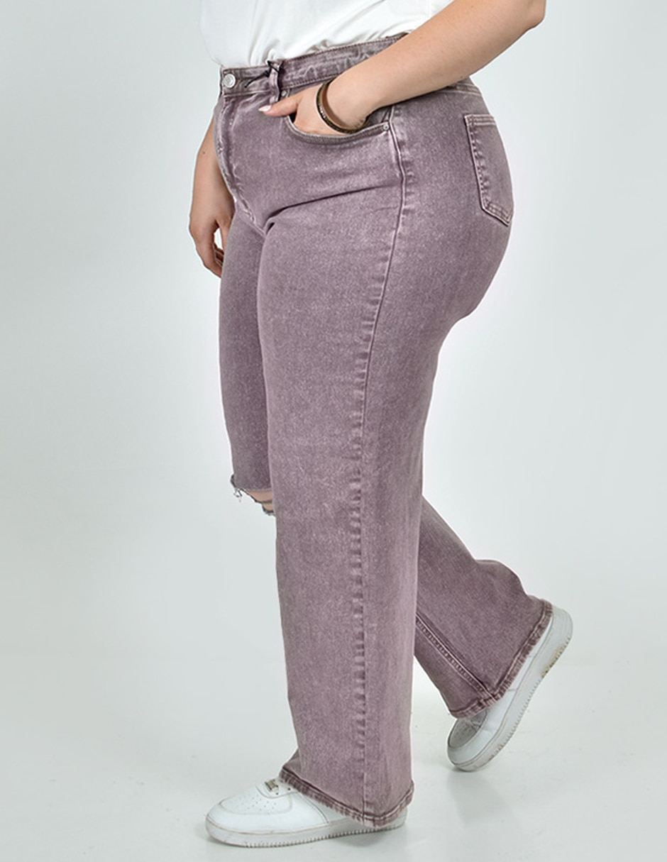 Jeans regular wide leg cintura alta roman fashion para mujer