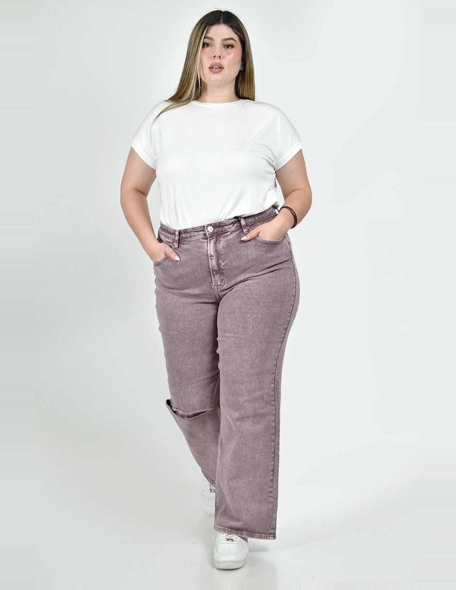 Jeans regular wide leg cintura alta roman fashion para mujer