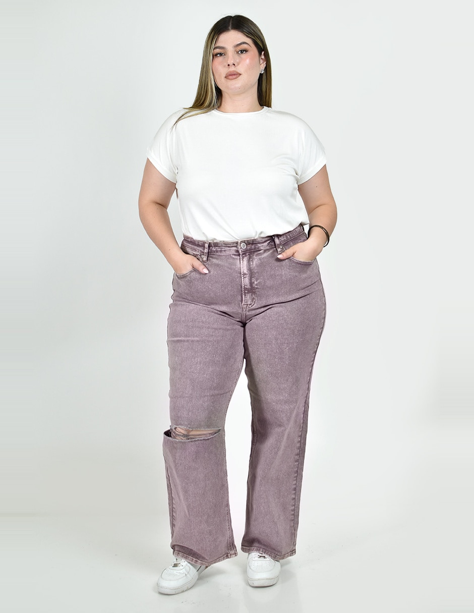 Jeans regular wide leg cintura alta roman fashion para mujer
