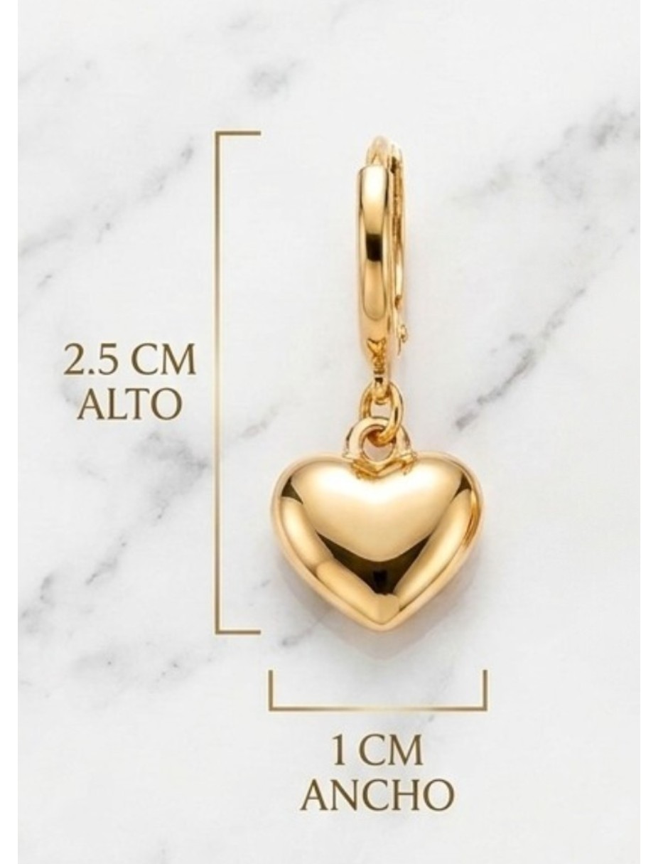 Aretes largos de corazón joyería de oro laminado 14 k con acabado brillante 6