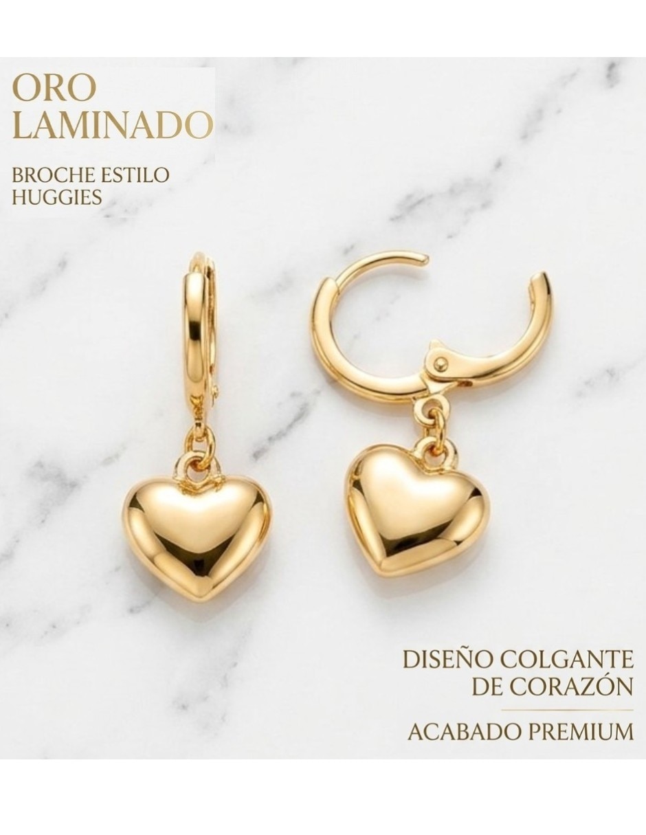 Aretes largos de corazón joyería de oro laminado 14 k con acabado brillante 2