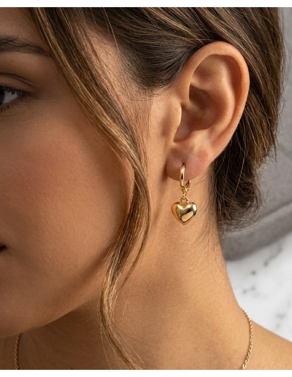 Aretes largos de corazón joyería de oro laminado 14 k con acabado brillante 4