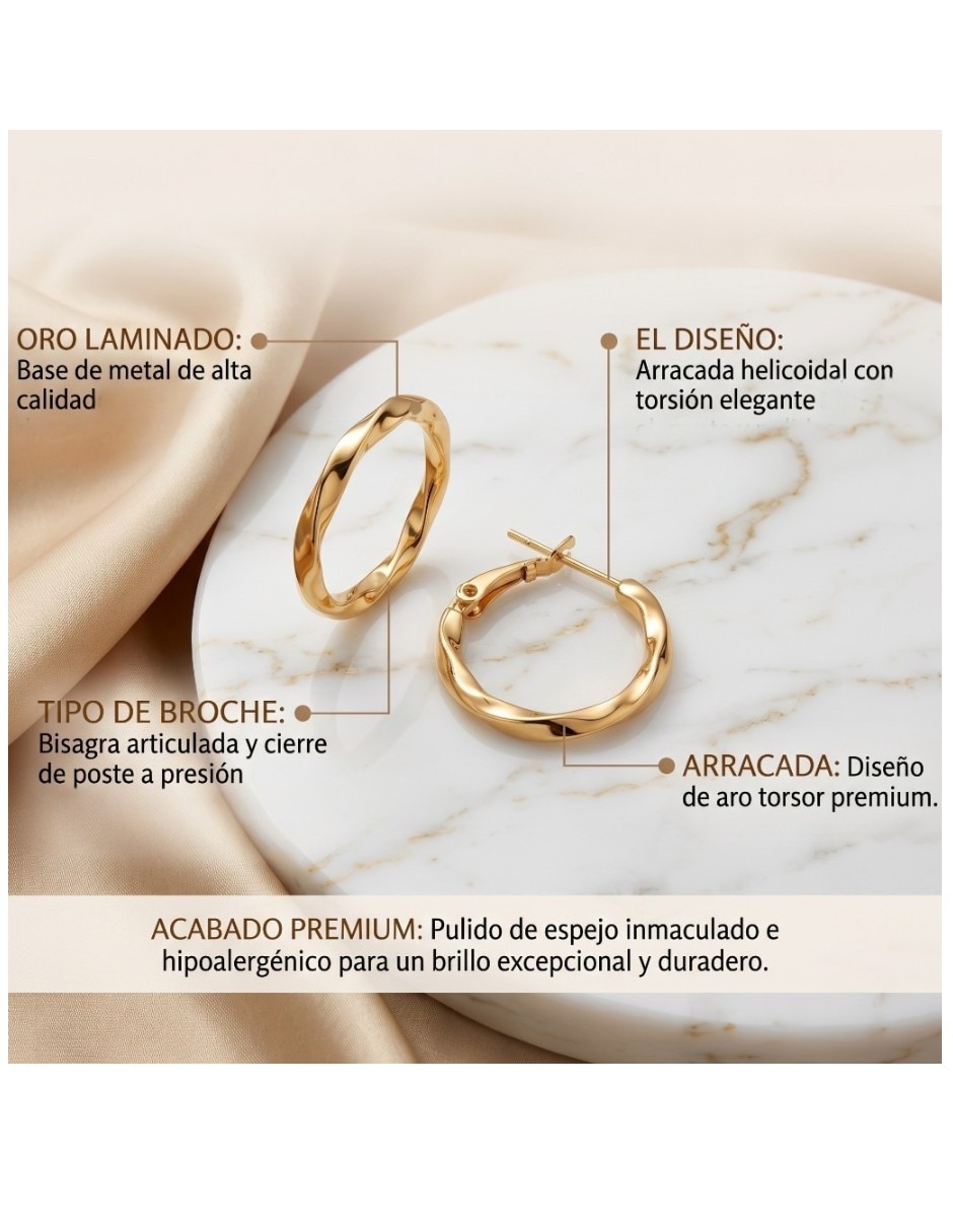 Arracadas cm-top joyería para mujer de oro laminado 14 k con acabado brillante