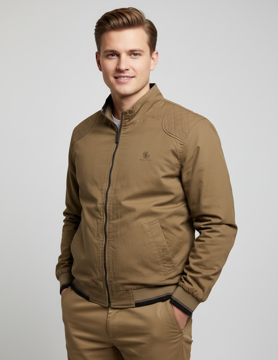 Chamarra bomber polo retro of yatch londonde algodón cuello a contraste para hombre