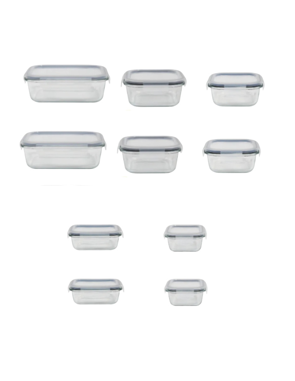 Set de contenedor para refrigerador de vidrio 10 piezas