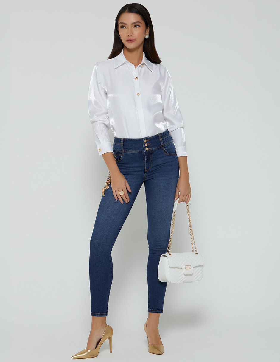Jeans regular ultra slim cintura alta indigo estocolmo para mujer 4